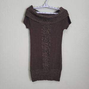 Liv Sweater Dress Womens Brown Short Sleeve Small Off Shoulder Bodycon Mini